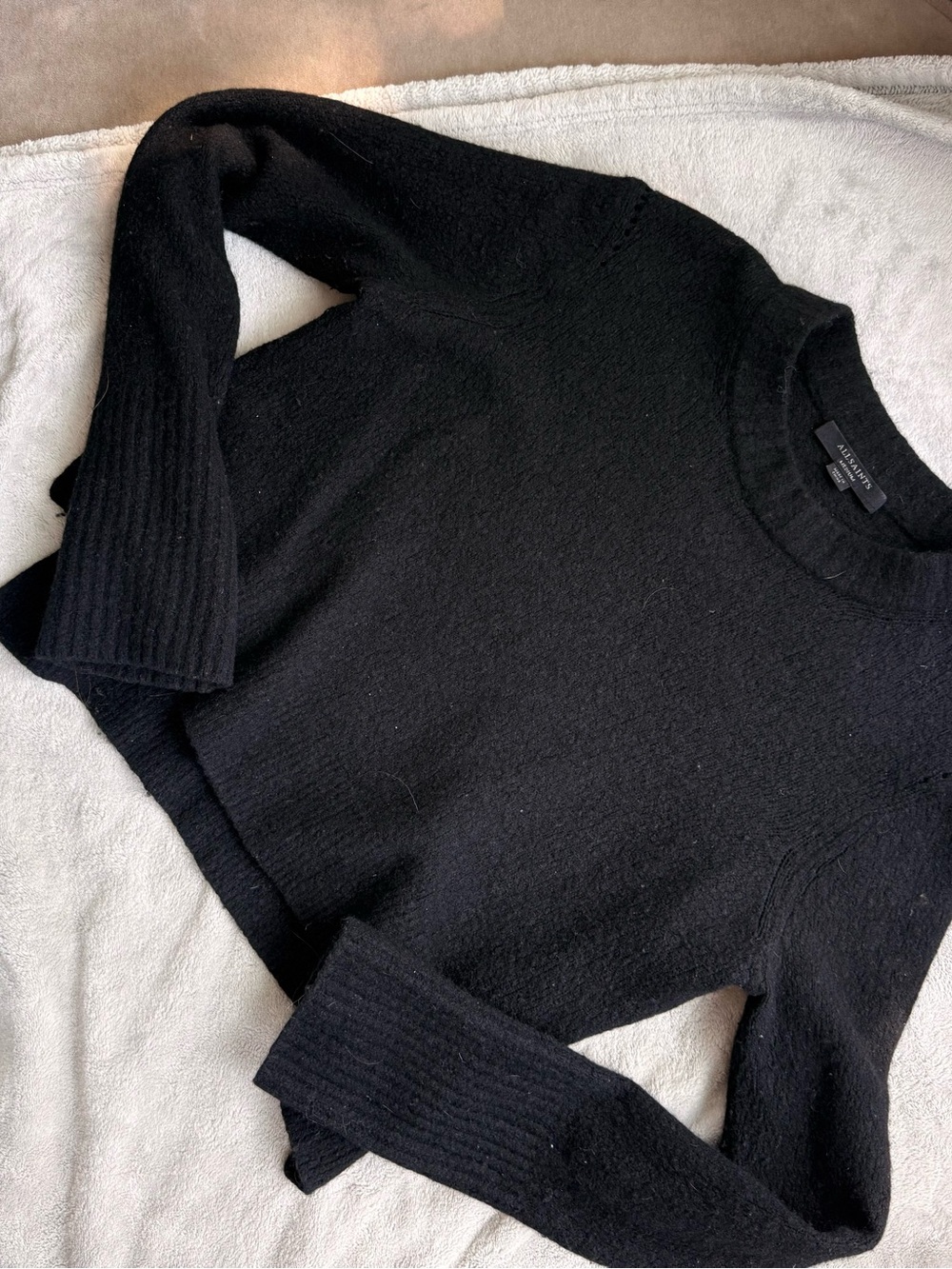 All Saints - Black Cropped Crew Sweater - size M